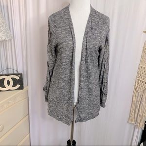 NWT Selfie Gray Lace Up Long Sleeve Open Sweater M